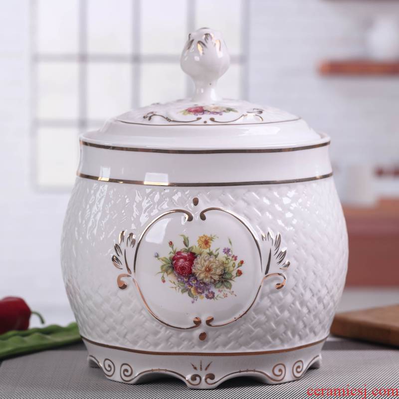 Jingdezhen ceramic barrel ricer box and multi - functional with cover household insect moistureproof and large capacity storage cylinder seal