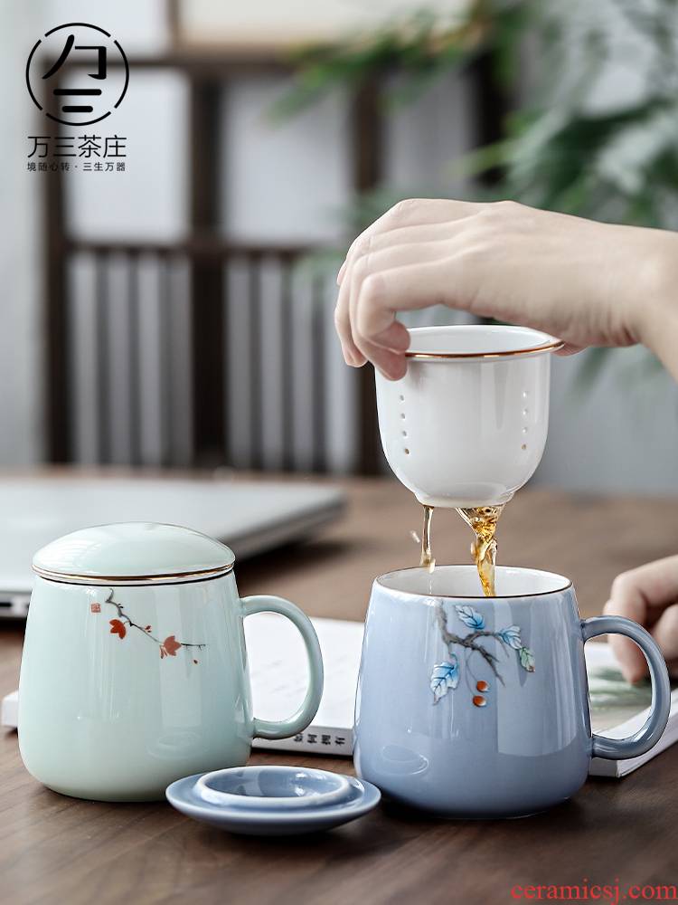 Three thousand tea ceramic cups with cover office meeting personal cup filter manually picking cups of men and women