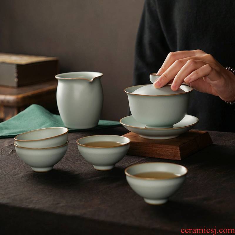Jingdezhen kung fu tea set suits for your up household gift boxes manual ceramic three tureen small Chinese set of cups
