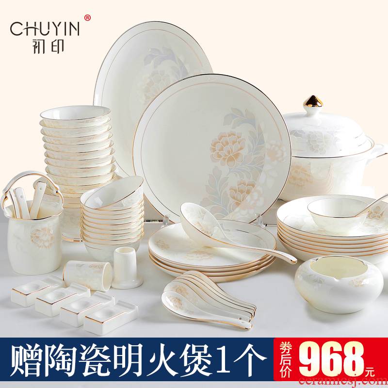 The dishes suit household tableware suit dishes of jingdezhen ceramic ipads China continental up phnom penh gifts simple dishes