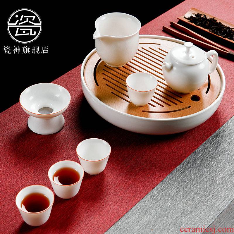 Porcelain god on your up, white tea sets suit household contracted ceramic kung fu tea tureen tea POTS