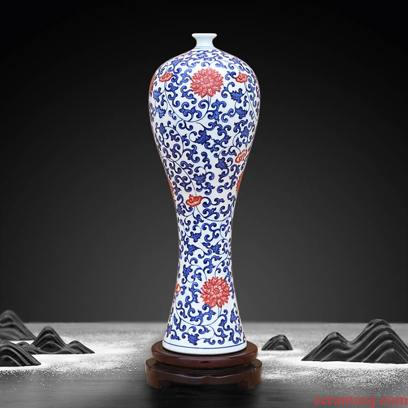 Jingdezhen ceramic blue and white porcelain vase bound branch lotus youligong furnishing articles sitting room flower arrangement, household act the role ofing is tasted arts and crafts