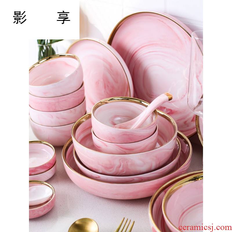 Shadow at up phnom penh pink marble ceramic tableware suit contracted household food dish dishes suit CDW TZ - 66