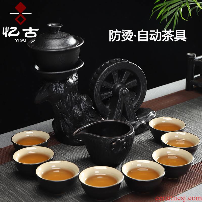 Have the ancient ceramic tea set automatically suit household lazy people contracted kung fu tea set against the very hot rotating pot with tea cups