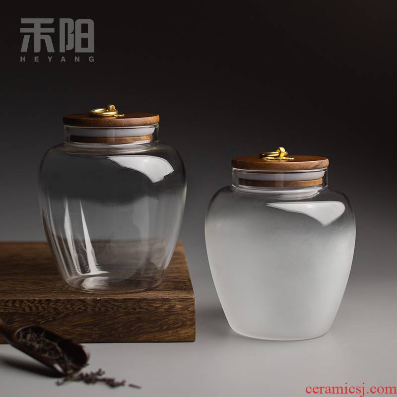 Send Yang acacia wood glass tea pot seal moisture trumpet tea tea storage tanks warehouse storage tank