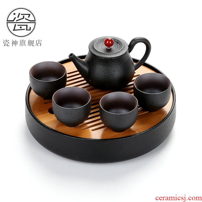 Black pottery porcelain household god zen travel kung fu tea set contracted the whole Taiwan Black some ceramic porcelain tea sets tea tray