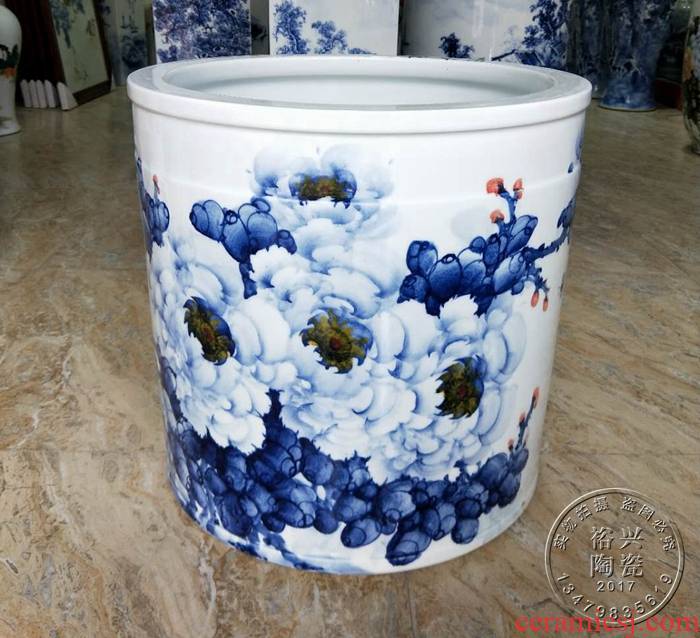 Furnishing articles hand - made porcelain jingdezhen ceramic vase peony HuaJian tube of painting and calligraphy calligraphy and painting of the big vase blooming flowers
