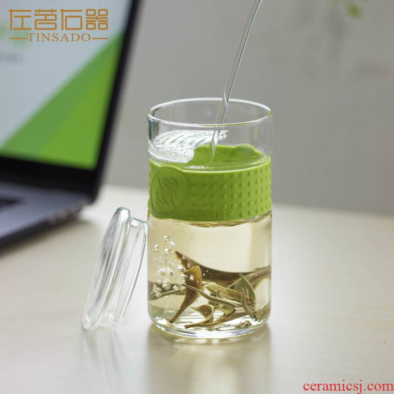 ZuoMing right device with thick glasses prevent hot silicone ring household crescent filtering green tea cups with cover flower tea cups