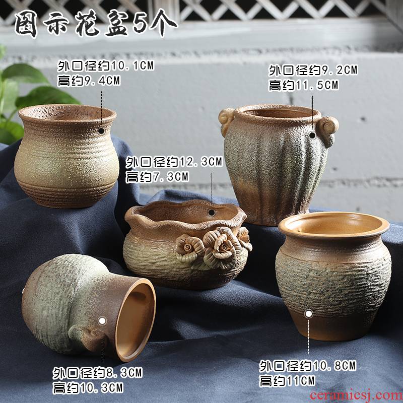 End breathable retro coarse pottery special offer a clearance classical fleshy flowerpot ceramic platter of large diameter indoor old piles