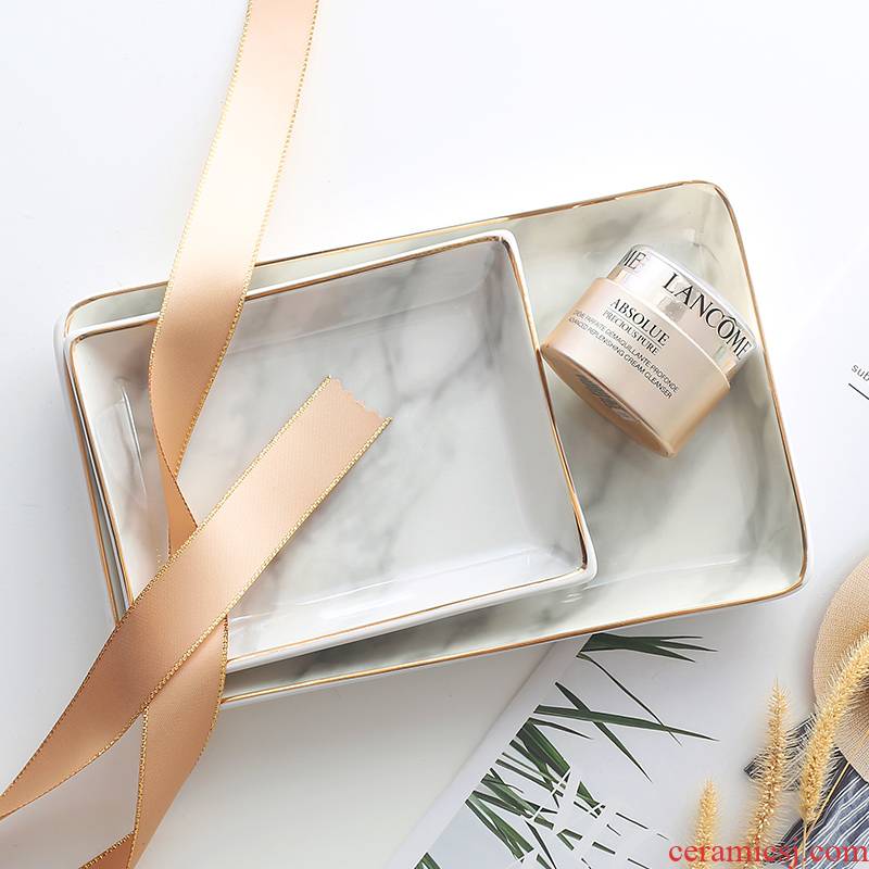 The Nordic marble square pad household paint edge snack cake plate jewelry receive plate ceramic bathroom tray