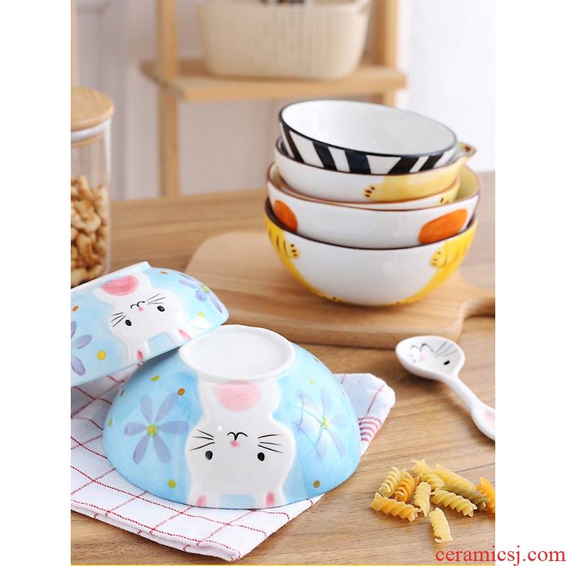Hand - drawn cartoon animal model ceramic tableware to soft rice bowl of children creative household rainbow such to use individual students