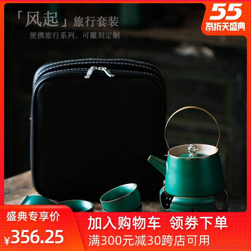 Leopard lam, travel tea set heating stove based warm tea ware Japanese tea set coarse pottery teacup tea portable