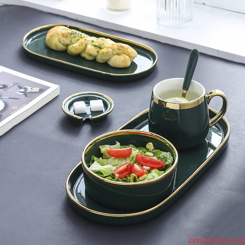 Nordic one eat breakfast table suit light key-2 luxury emerald ceramic plate plate household breakfast tray