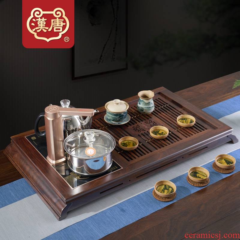 Han and tang dynasties tea set solid wood tea tray household the draw - out type tea table heart tea kettle kung fu tea set