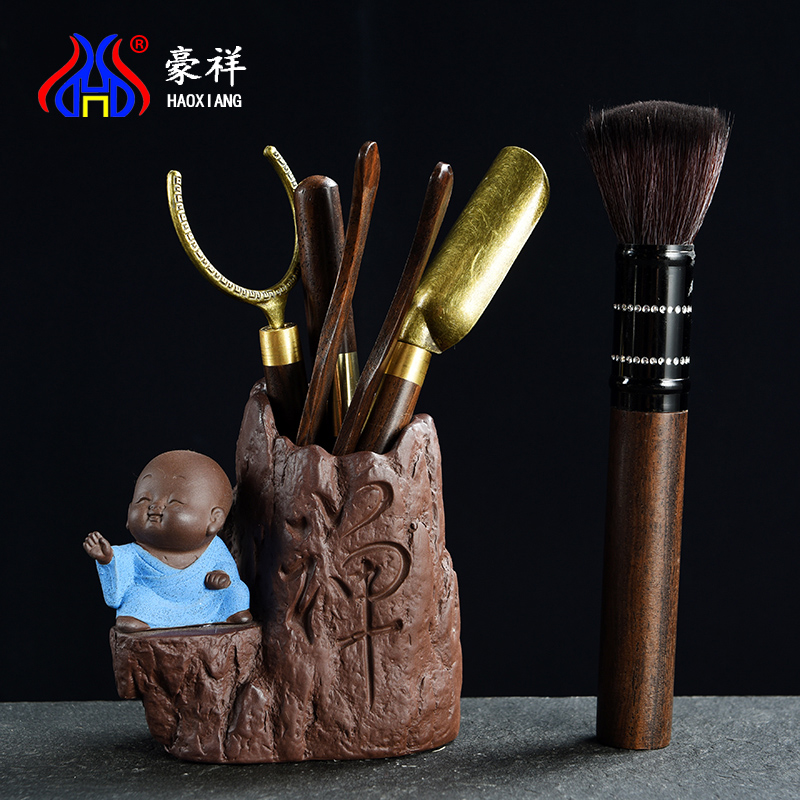 Tea taking 6 gentleman ebony sets kung fu Tea accessories ceramic composite bamboo Tea art furnishing articles ChaGa real wood