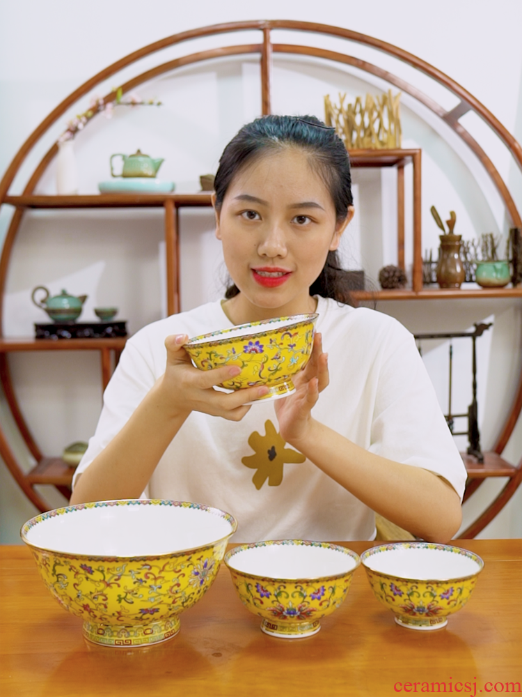 Jingdezhen enamel made pottery porcelain bowl plates spoon tableware suit Chinese style household porcelain bowl big ipads soup rainbow such use