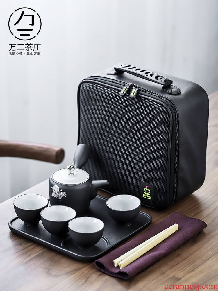 Travel ceramic tea set suit portable package a pot of four Japanese kung fu tea set dry tea tray is suing the teapot