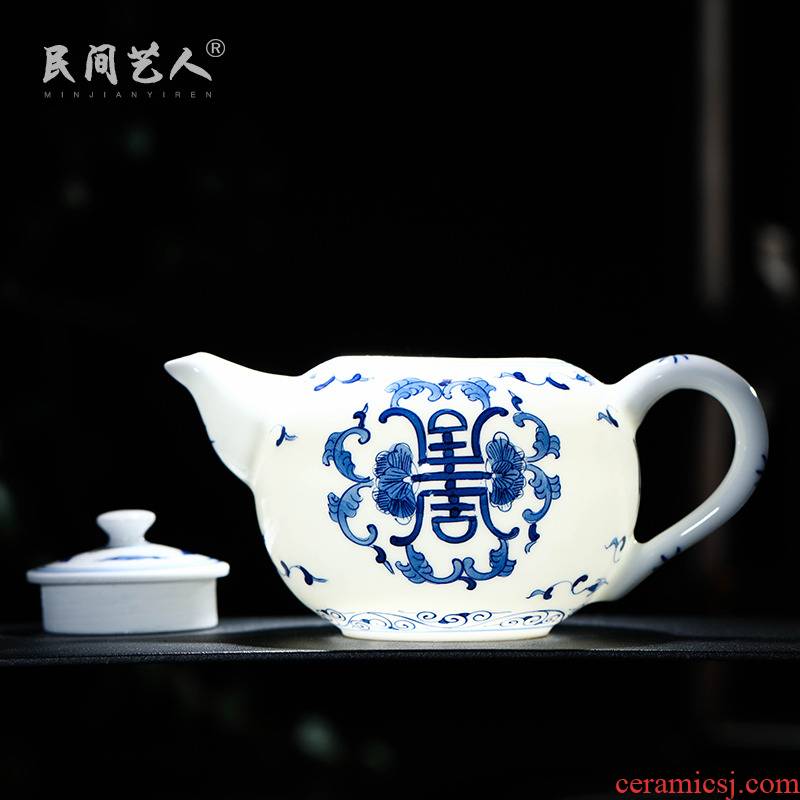 Jingdezhen blue and white ceramic teapot pure manual hand - made tea teapot household kung fu tea set high temperature resistant gifts