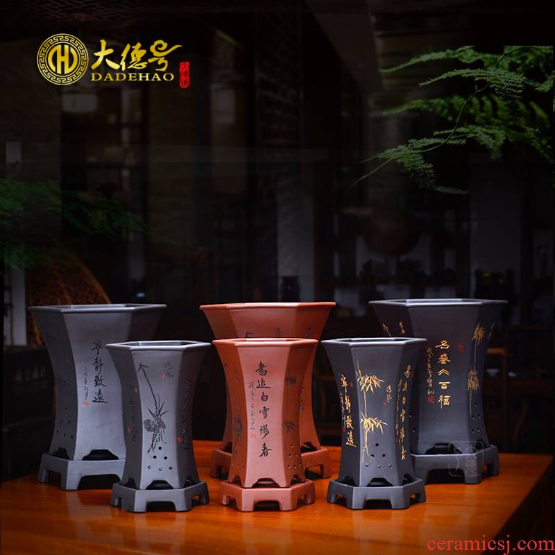 Greatness, yixing purple orchid flower POTS six basin bluegrass potted flowers, potted orchids objective beam waist
