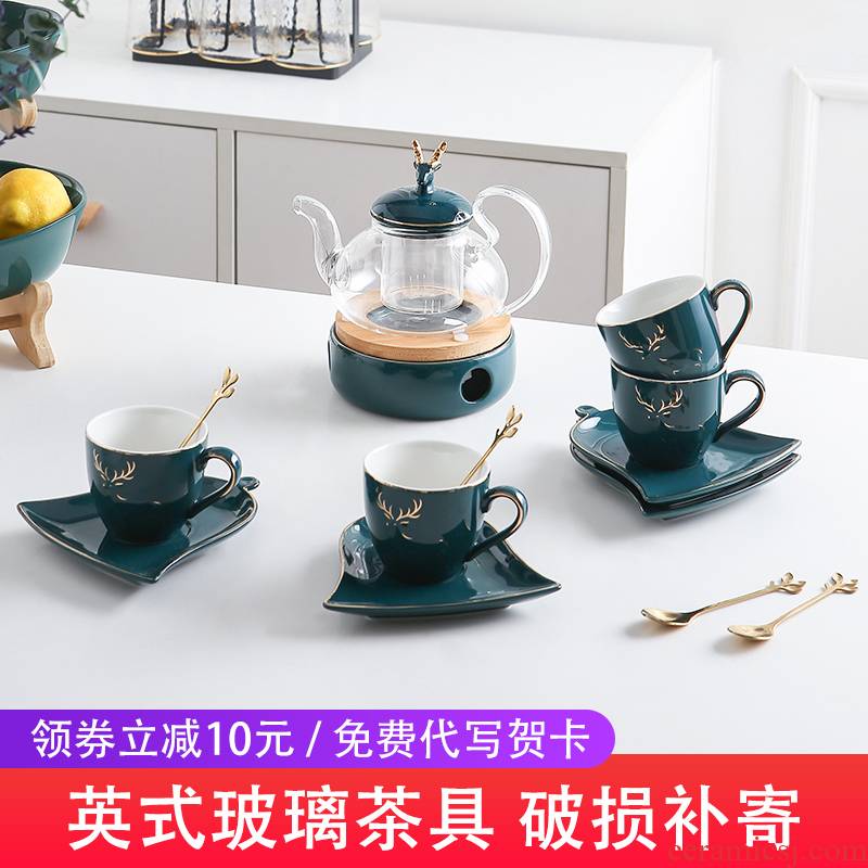 English afternoon tea tea set suit household glass flower cup European Nordic fruit tea based heating type