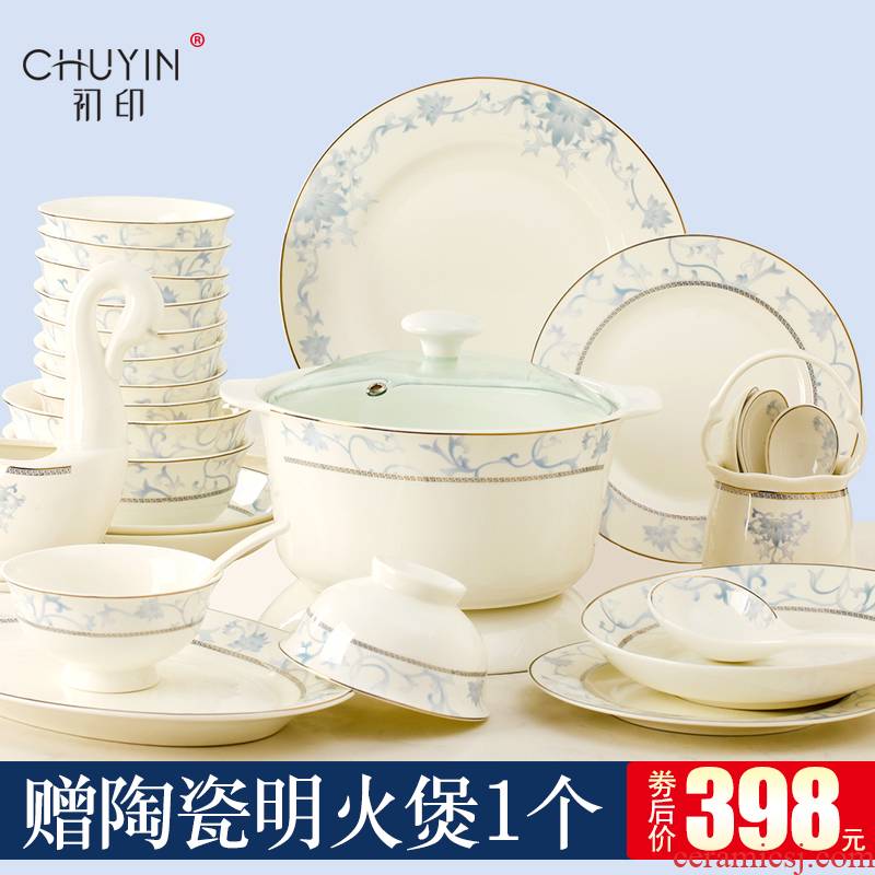 The dishes suit household contracted combination Chinese jingdezhen ceramic ipads China tableware suit dishes chopsticks combination