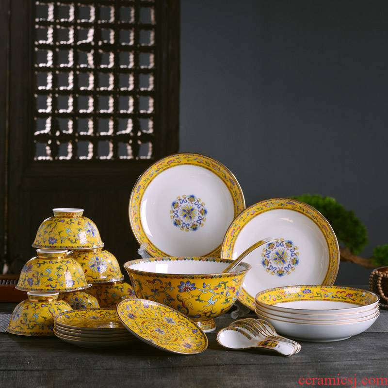 Jingdezhen bowls plates spoon tableware suit Chinese style household ipads porcelain bowl of rice bowls bedding face deep dish slag plate of the spoon