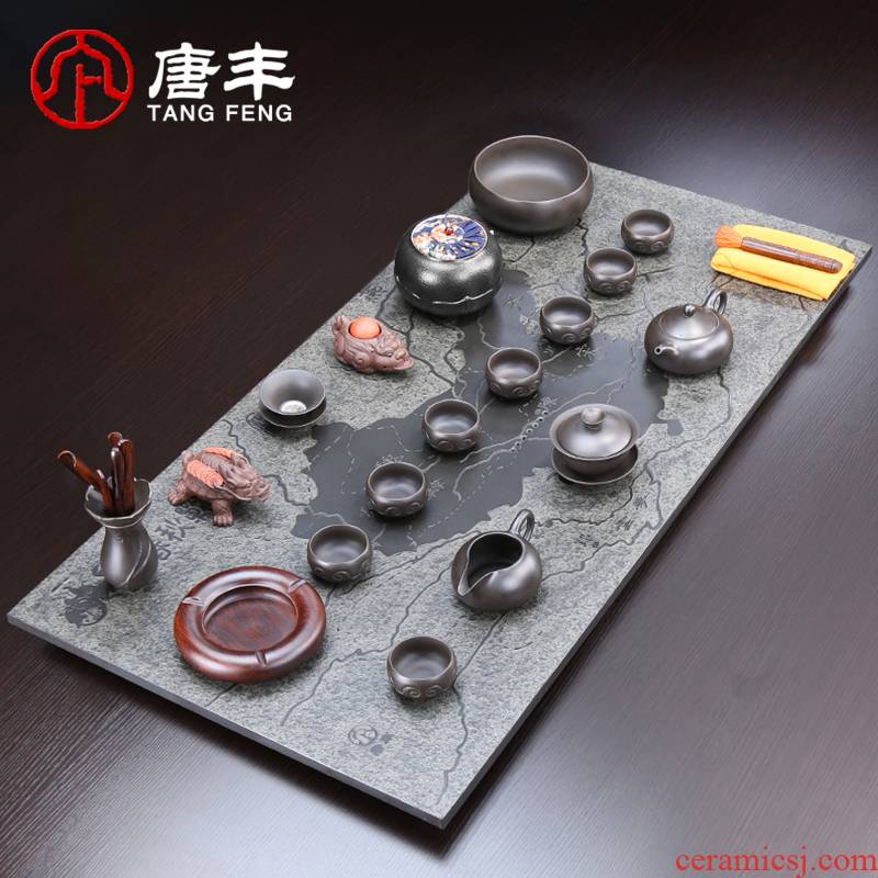 Tang Feng blocks a large black stone tea tray was sharply violet arenaceous black mud stone copy your up ceramic kung fu tea set