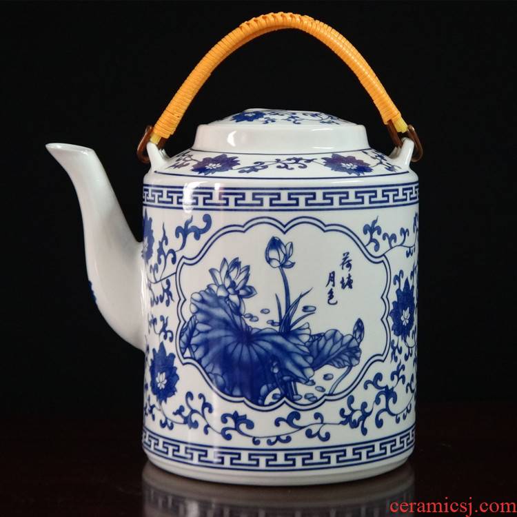 Jingdezhen porcelain ceramic girder pot of large capacity of household cool restaurant table boiling water tea kettle CiHu mail bag