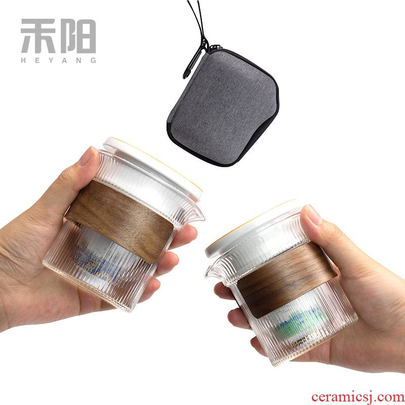 Send Yang glass crack cup hot ceramic a pot of secondary and tertiary prevention cup contracted portable travel kung fu tea set