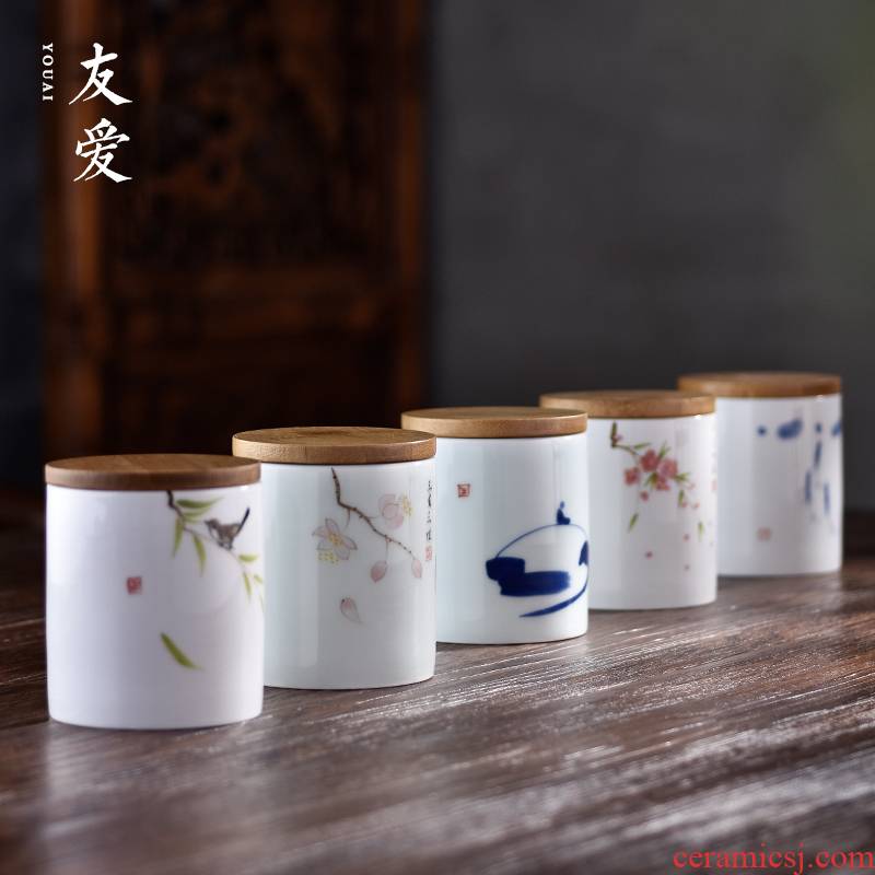 Love bamboo cover sealed ceramic tea pot of tea box storage tank pu 'er tea kongfu tea accessories set of gift box