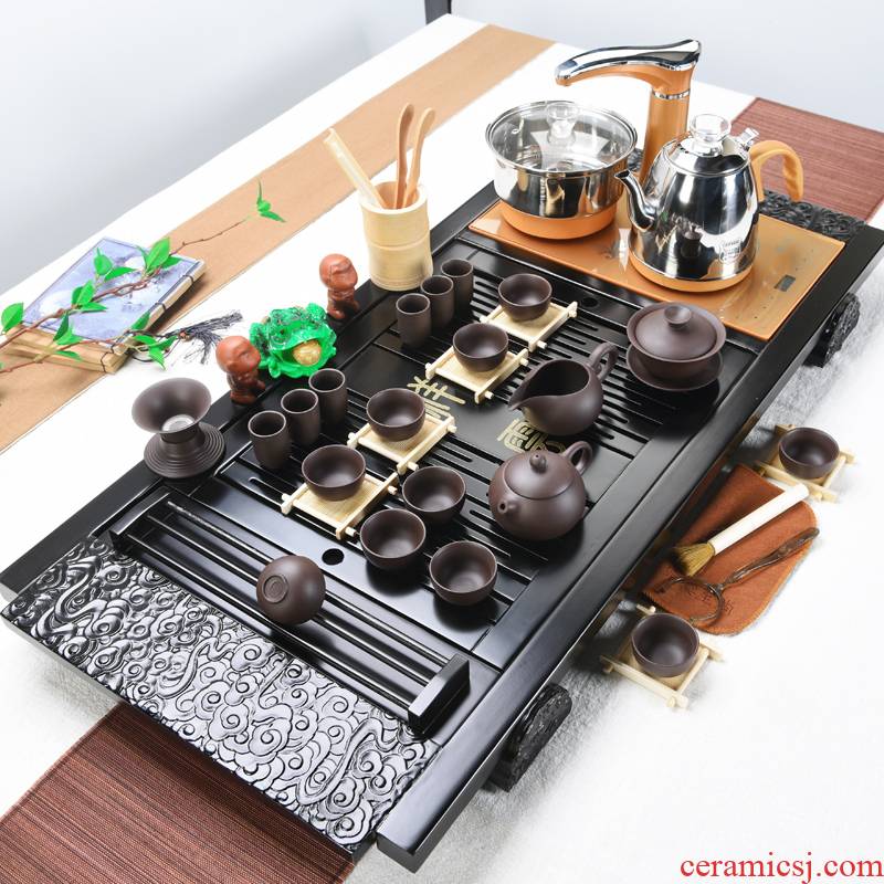 Purple sand tea sets tea tray ebony wood household ceramic cups kung fu tea tray, tea tea Japanese automatically