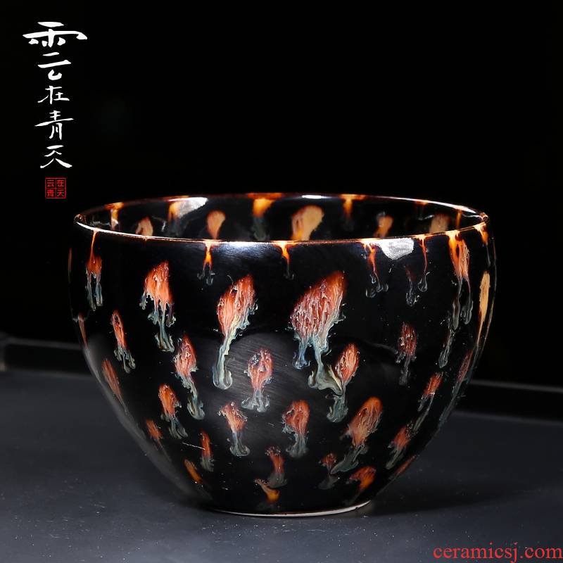 Build lamp cup master cup large famous checking temmoku kongfu tea bowl ceramics lamp that jizhou up