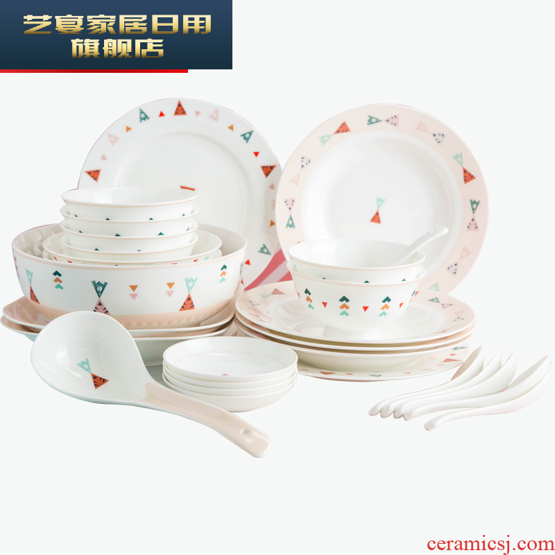 Dishes suit household creative cartoon ceramic disc set to use Chinese jingdezhen Korean contracted plate combination