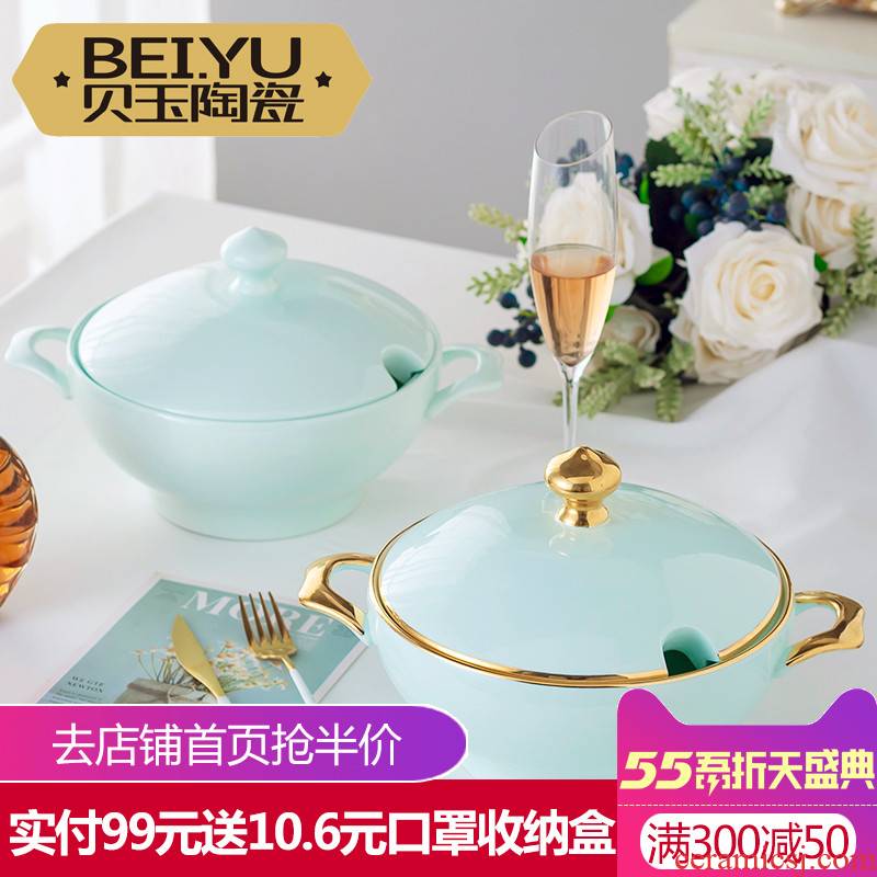 BeiYu celadon bowl large household food bowl with cover bowl mercifully rainbow such use creative ceramic pot soup basin of jingdezhen