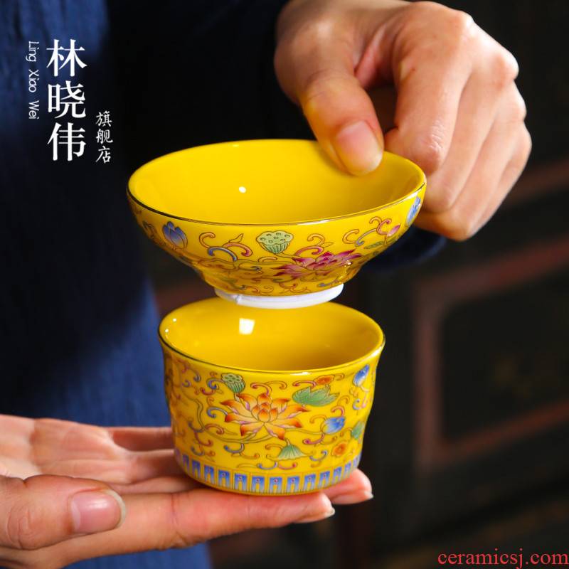 Jingdezhen colored enamel creative ceramic) filter tea strainer household kung fu tea tea accessories