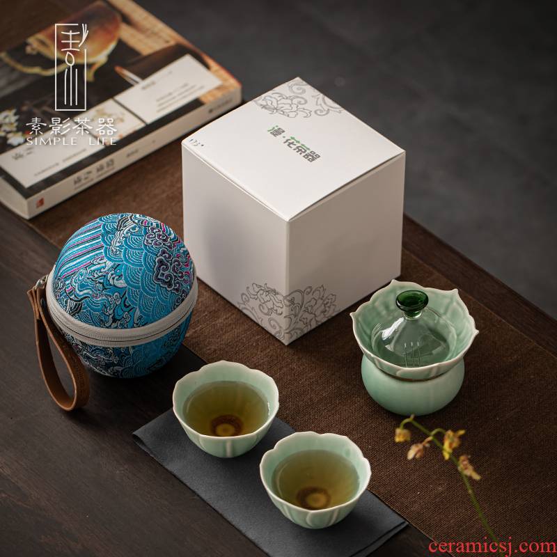 Plain film soda green glaze crack cup a pot of travel two cups of tea set suit portable take ceramic teapot tea cup