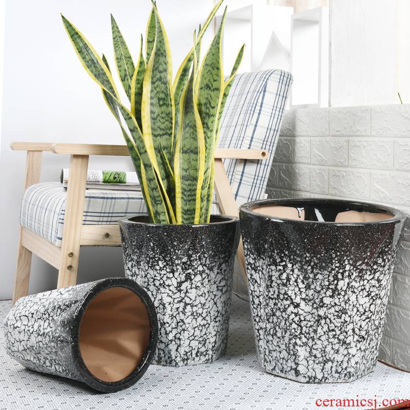 Extra large ceramic flower pot wholesale ice crack glaze contracted land courtyard tiger orchid basin of the rich tree package mail sitting room