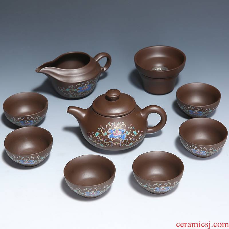 Xi shi pot of purple sand tea set suits for Chinese tea tea ceramic teapot household contracted kung fu tea set