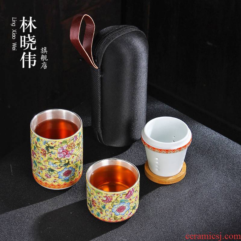 Sterling silver cup to crack a pot of a colored enamel porcelain kung fu tea set suit small sets of portable portable travel make tea