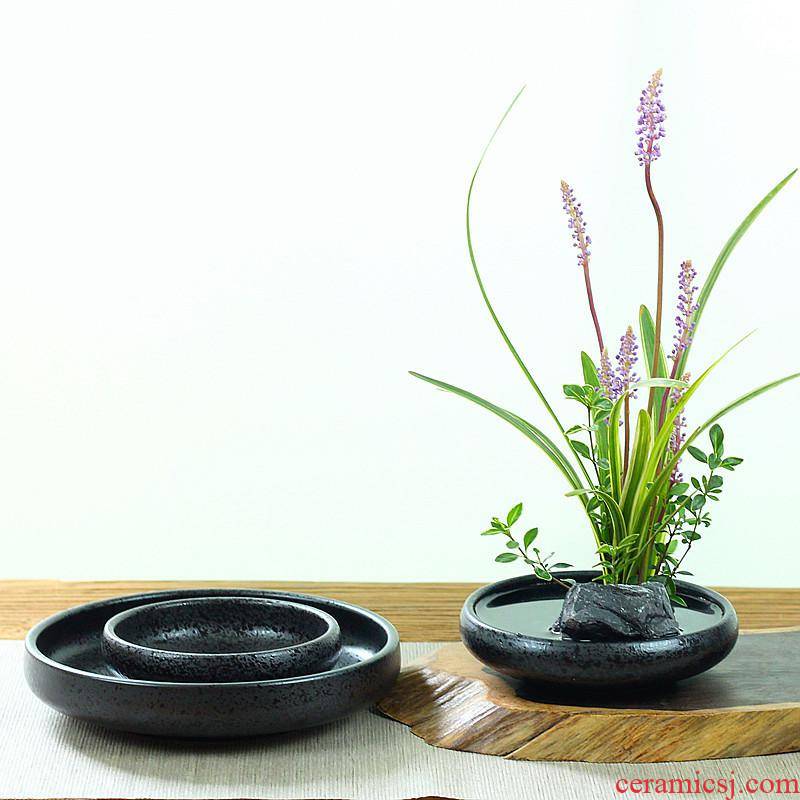 Retro ceramic faceplate platter vessel Chinese Japanese flower arranging flowers tao jian mountain flower arranging, hydroponic spring basin zen