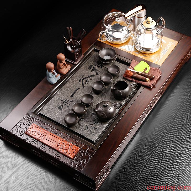 Tea set household of Chinese style restoring ancient ways is solid wood Tea Tea induction cooker integrated automatic set up automatically