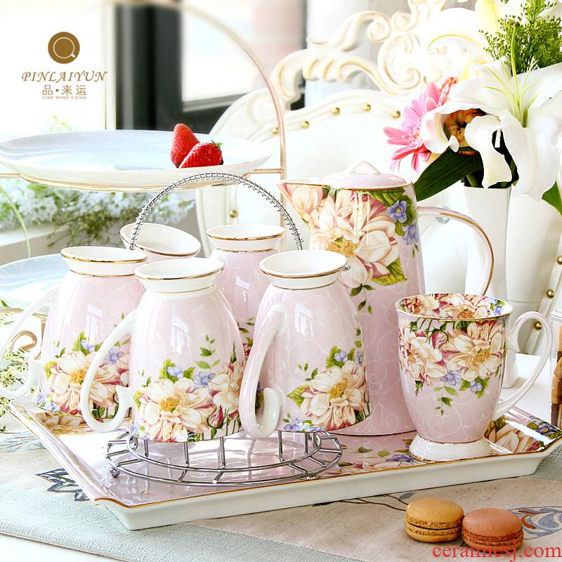 Tea cup cold water bottle glass teapot set ceramic light cold water to ultimately responds the cup home sitting room European - style key-2 luxury
