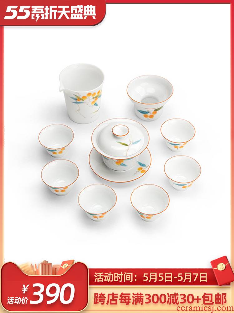 Mr Nan shan hand - made LuZhi suit six people with contracted and I ceramic kung fu tea sets tea bowl