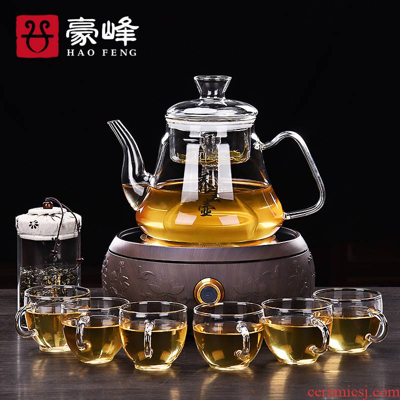 HaoFeng more heat resistant glass teapot the boiled tea, the electric TaoLu suit household black crystal plate electric TaoLu boil tea