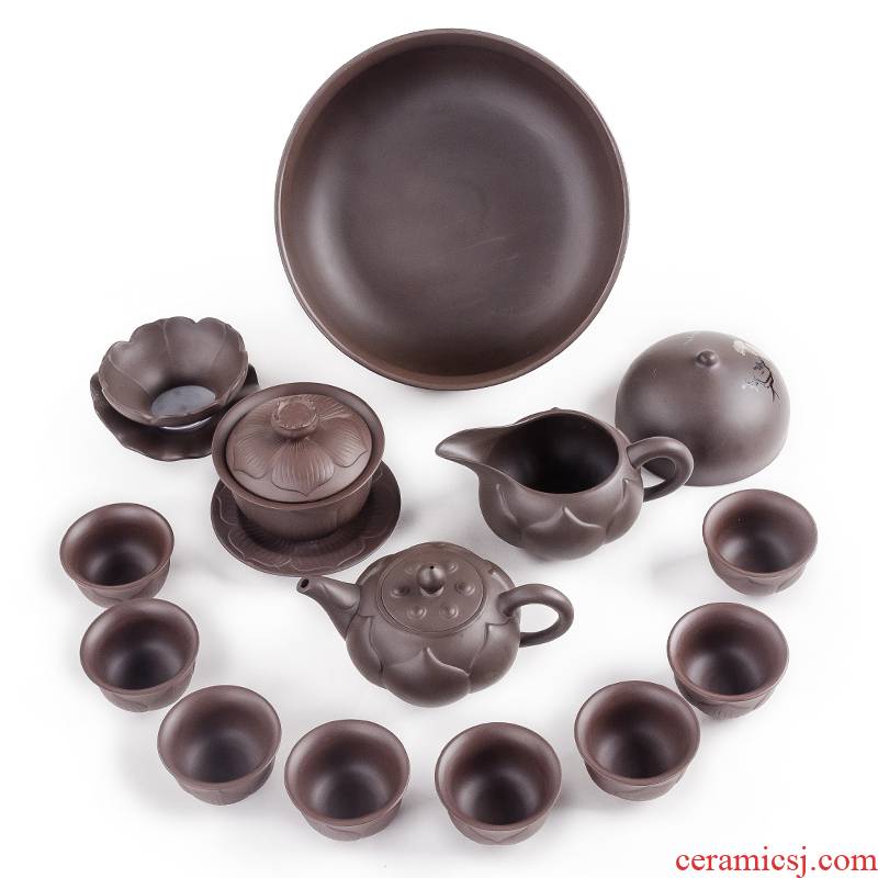 Really sheng yixing purple sand of a complete set of kung fu tea set suit household ceramics office tea tea cup lid