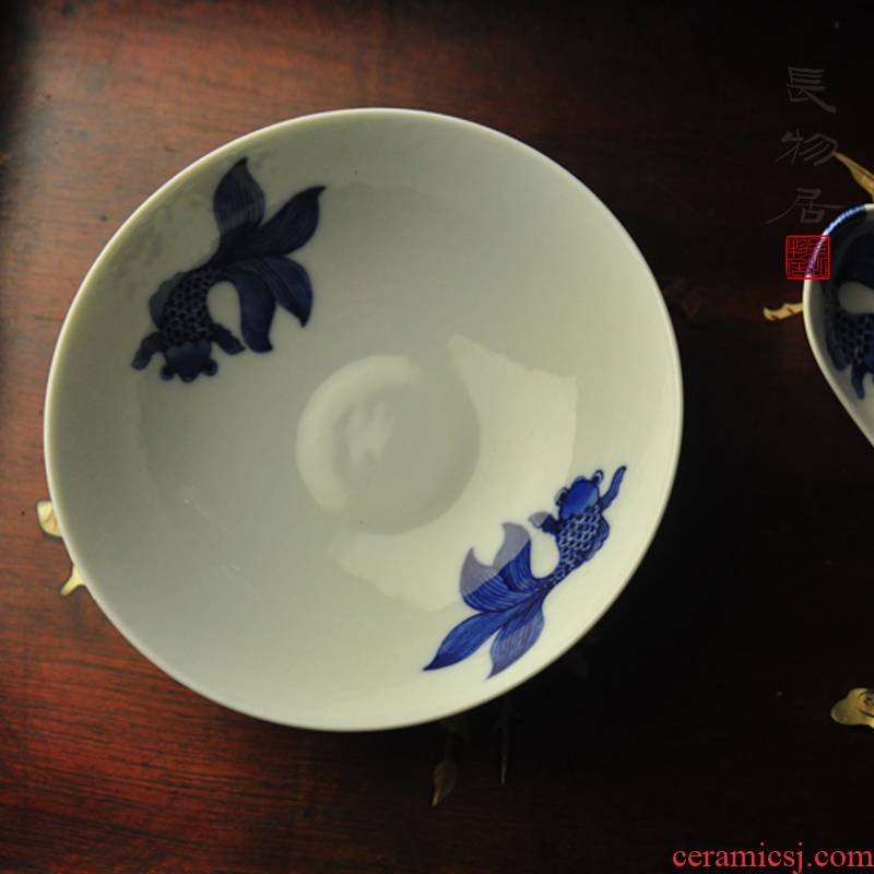 Offered home - cooked marriage hand - made porcelain goldfish lie in the foot bowl of jingdezhen ceramic bowl tea cups by hand