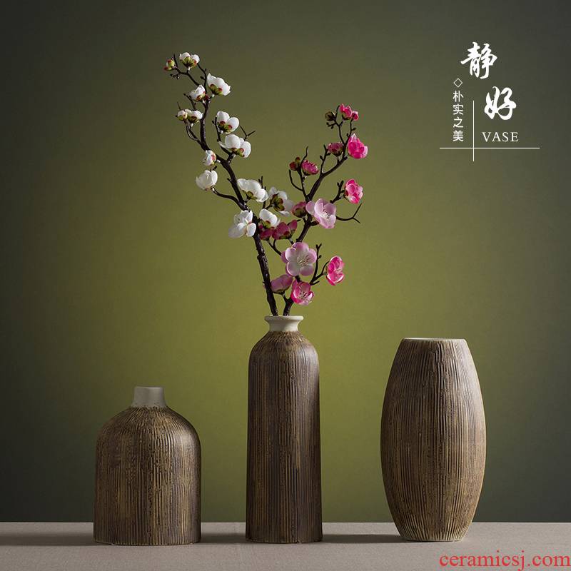 Chinese zen ceramic dry flower simulation into vase household living room TV cabinet decoration American literary restoring ancient ways furnishing articles