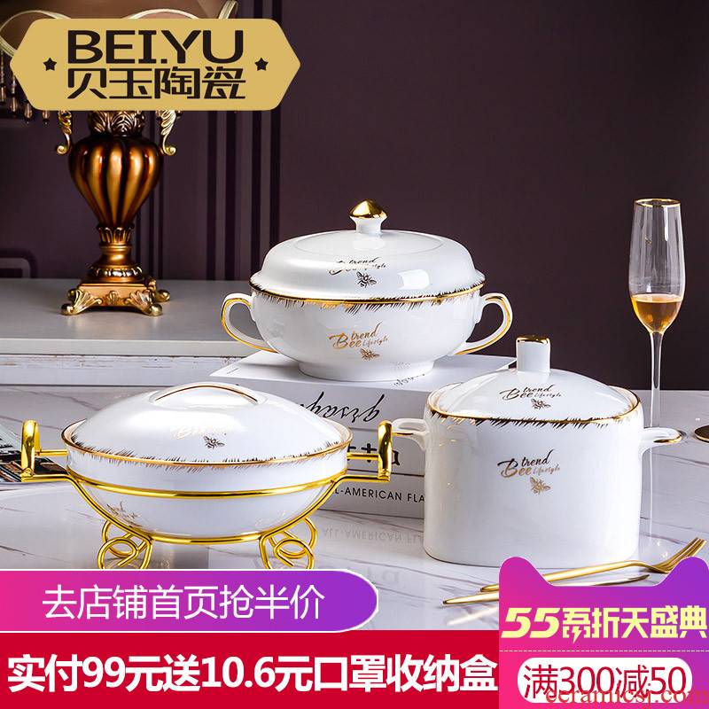 BeiYu bee jingdezhen tureen large household mercifully rainbow such as bowl with cover basin bowl of pickled fish soup ceramic bowl