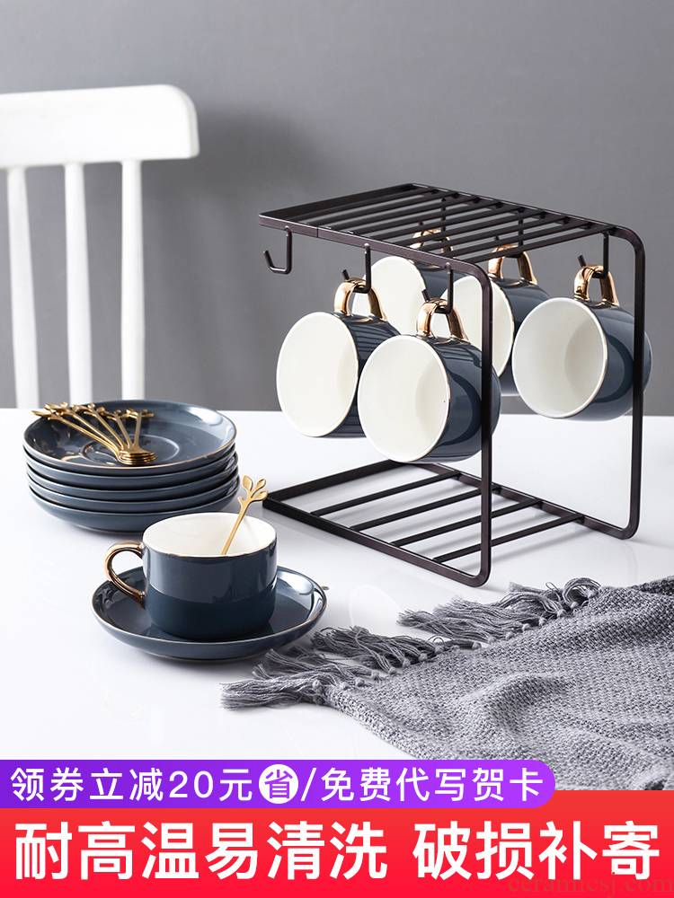 British key-2 luxury light ceramic coffee cup small European - style key-2 luxury coffee cups and saucers suit household on the afternoon of camellia tea spoon, cup