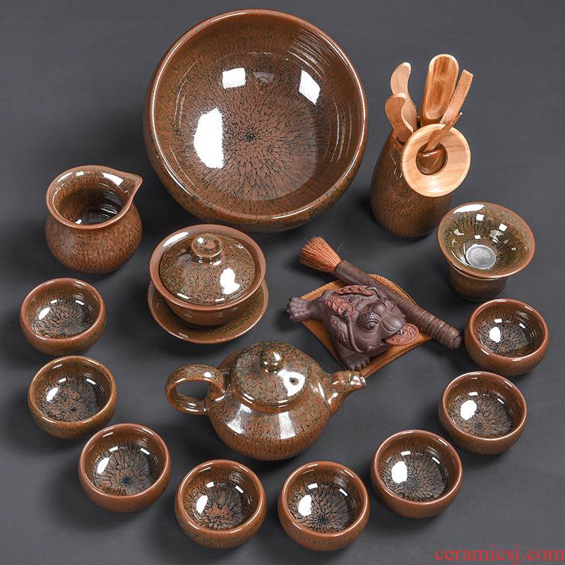 Tao blessing jianyang tire iron partridge spot to build light tea suit household YinJian lamp that teapot teacup the silver tea set